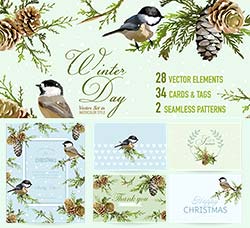 圣诞节素材包：Christmas Pack Cards, Tags, Elements